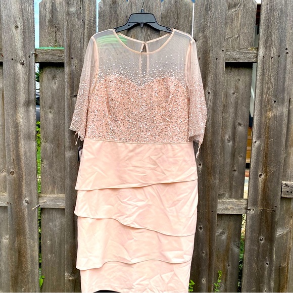 Adrianna Papell Women's Short Dress with Beaded Bodice and Layered - Picture 3 of 16